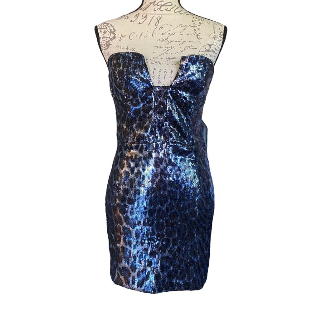 Zara Blue Leopard Animal Print Sequin Dress Size Small NEW